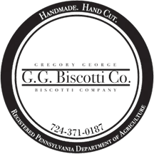 A green and black logo for the g. C. Biscotti company