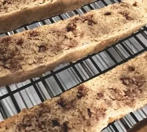 A close up of some bread on a rack