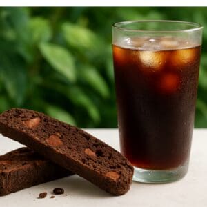 Iced Cold Brew Coffee paired with Triple Chocolate Biscotti from G. G. Biscotti Co.