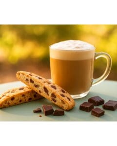 Brown Sugar Oat Milk Latte paired with Chocolate Chunk Biscotti from G. G. Biscotti Co.